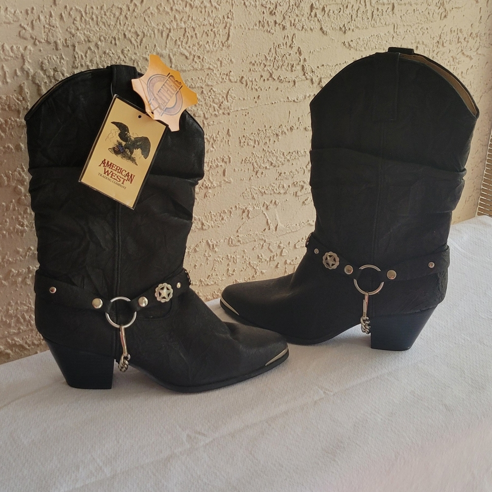 NWT American West Black Heeled Boots with Cuban Heel
